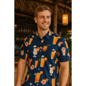 Junction West Hawaiian Shirt‎ Cocktail Pinup Print Short Sleeve XL